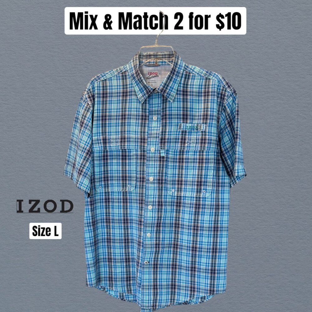 IZOD Men's SurfCaster Cooling Sports Fishing Short Sleeve Button Down Shirt